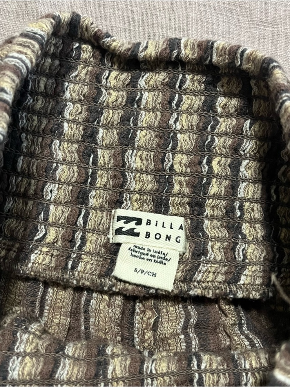 Billabong Brown Striped Textured Flare Pants Size Small Beach Hippie Boho Wide - Picture 7 of 10